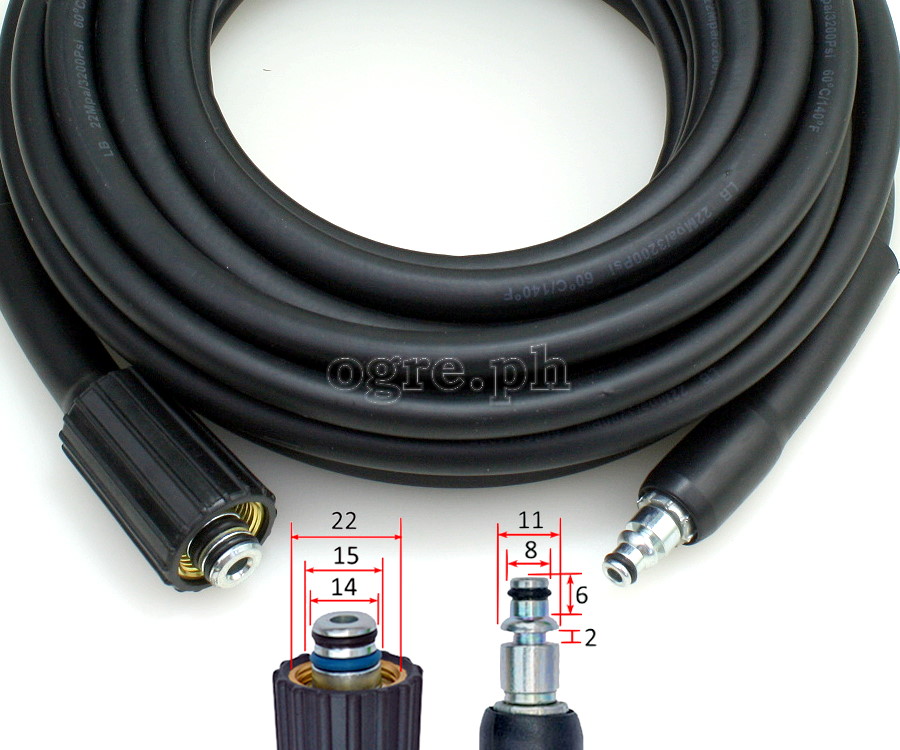 PWH-07 Replacement 6 / 10 / 15 meters Pressure Washer Hose for Black & Decker (M22 x Quick-Connect)