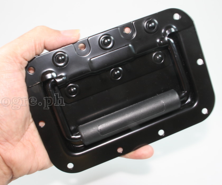H02B-B Flight Case Medium Recessed Handle with Rubber Grip, 162 x 108mm, 10mm Recess, Black