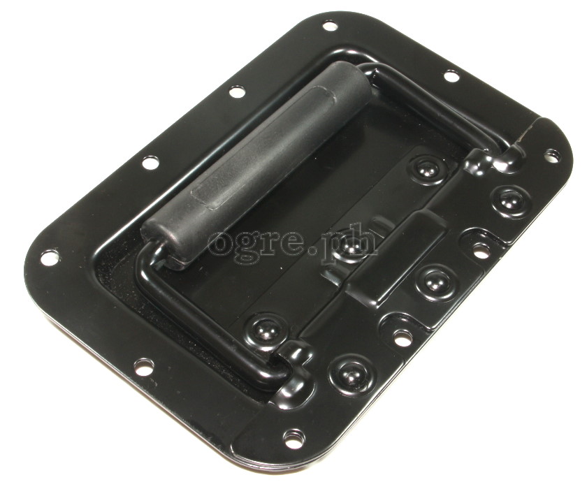 H02B-B Flight Case Medium Recessed Handle with Rubber Grip, 162 x 108mm, 10mm Recess, Black