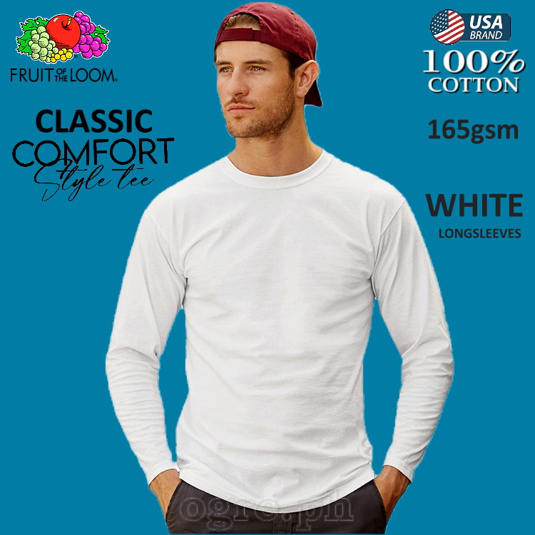 CLS-165W White Classic Comfort Style Long Sleeves Tee 165gsm 100% Cotton