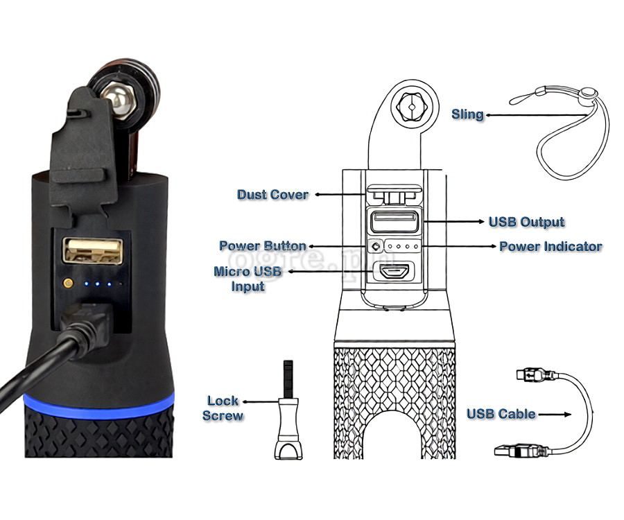 GP315 Rechargeable Power Bank Grip for GoPro 5200 mAh