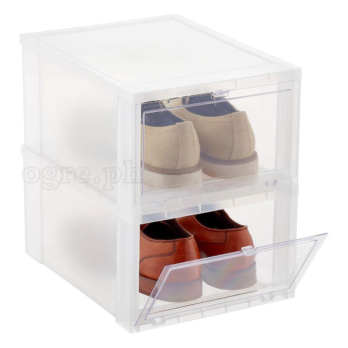 HT-2003-C Premium Quality Drop Front Shoe Box Translucent Body / Clear Front