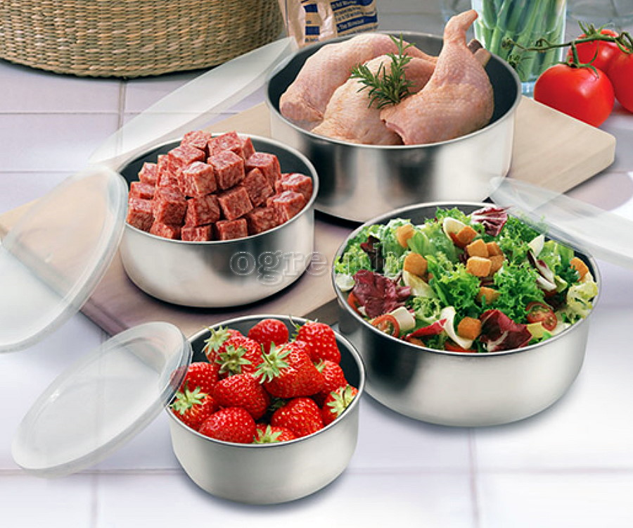 MMXQ-064 4pcs Stainless Steel Container Set with Plastic Lids