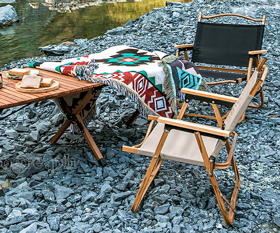 LY-023-L Aluminum Folding Chair with Arm Rest and Wood Grain Frame (Large 54x54x78cm)