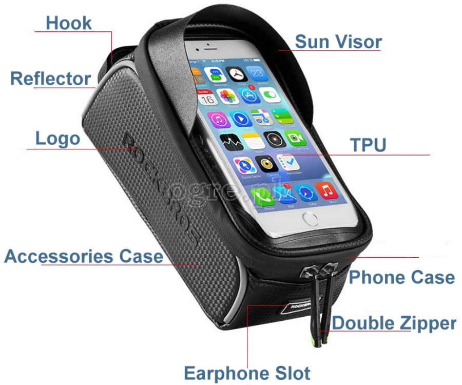 017-1BK Waterproof Bike Frame Bag with 6.0 Inch TouchScreen Phone Case