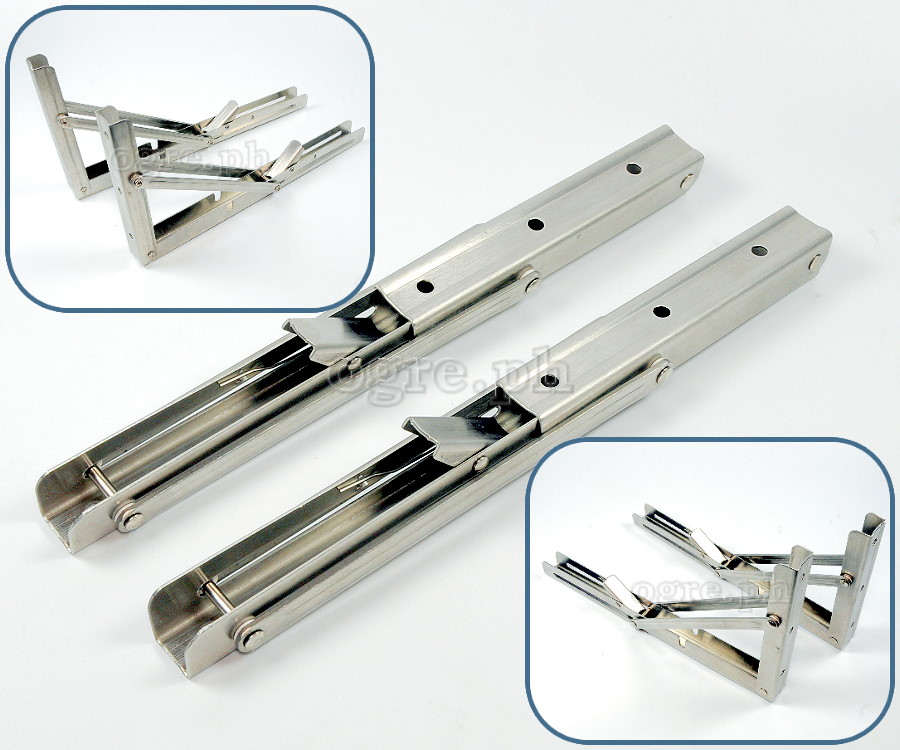 FSB-01SS Premium Quality 90° Folding Shelf Brackets 1 Pair Heavy Load Bearing (8”~14” 304 Stainless Steel)