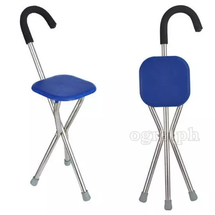 SQ-3282S 2 in 1 Folding Aluminum Tripod Cane with Square Seat (1.2mm Thick Tubing)