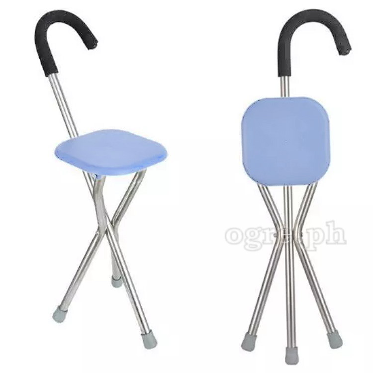 SQ-3282S 2 in 1 Folding Aluminum Tripod Cane with Square Seat (1.2mm Thick Tubing)