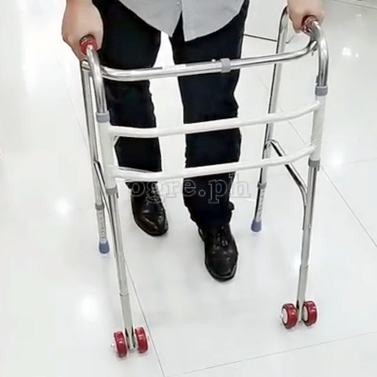 TB-293397 Stainless Steel Adult Walker with Dual Cross Braces and Front Wheels