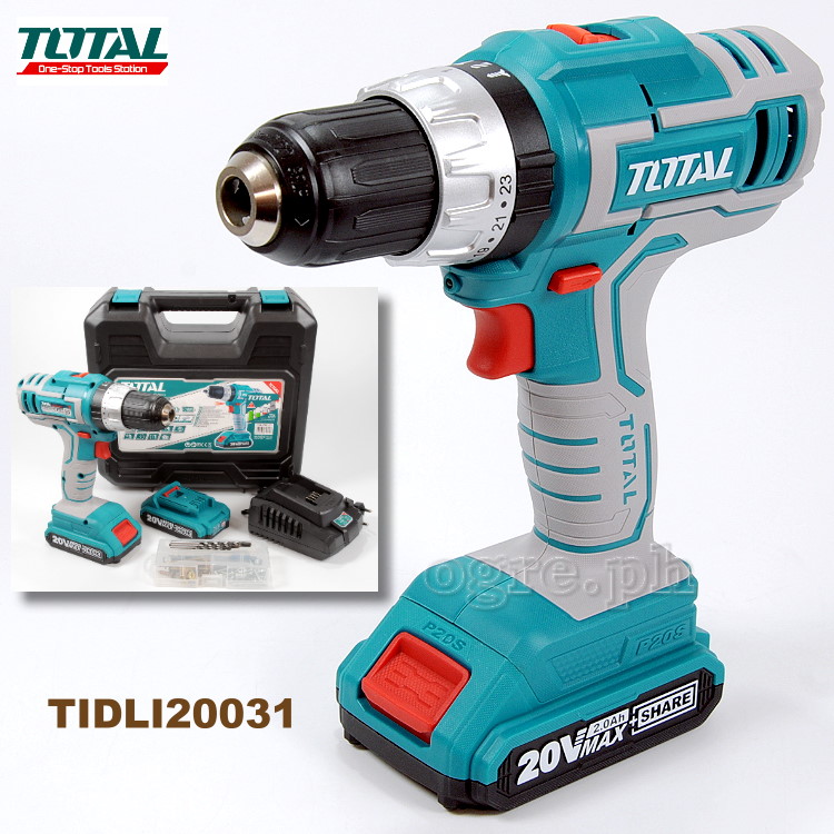 TIDLI20031 Cordless Impact Drill Set (with 2 x 20V Lithium-Ion Batteries and Charger)