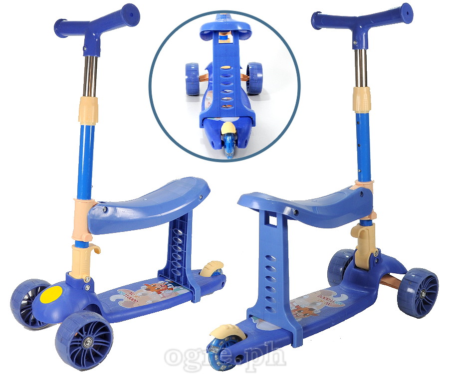 KF3KSS01 Kids Foldable 2-in-1 3-wheeled Kick Scooter with Seat