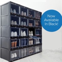 HT-2003-B Premium Quality Drop Front Shoe Box Black Body / Clear Front