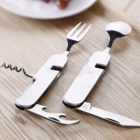FQ-J04 6-n-1 Multi-Function Stainless Steel Outdoor Cutlery Set