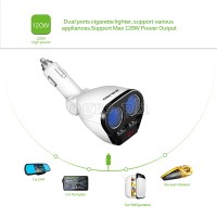 1782281 3-Position Adjustable Dual Socket/Dual USB Port Car Charger Adapter (White)