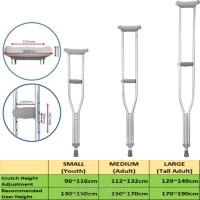 TB-2210G Heavy Duty Adjustable Aluminum Alloy Medical Axillary Crutches 1 Pair (1.0mm Thick Tubing)