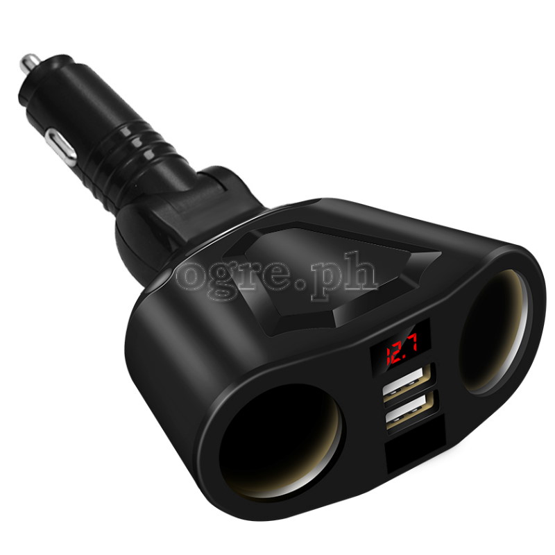 2097433 3-Position Adjustable Dual Socket/Dual USB Port Car Charger Adapter (Black)