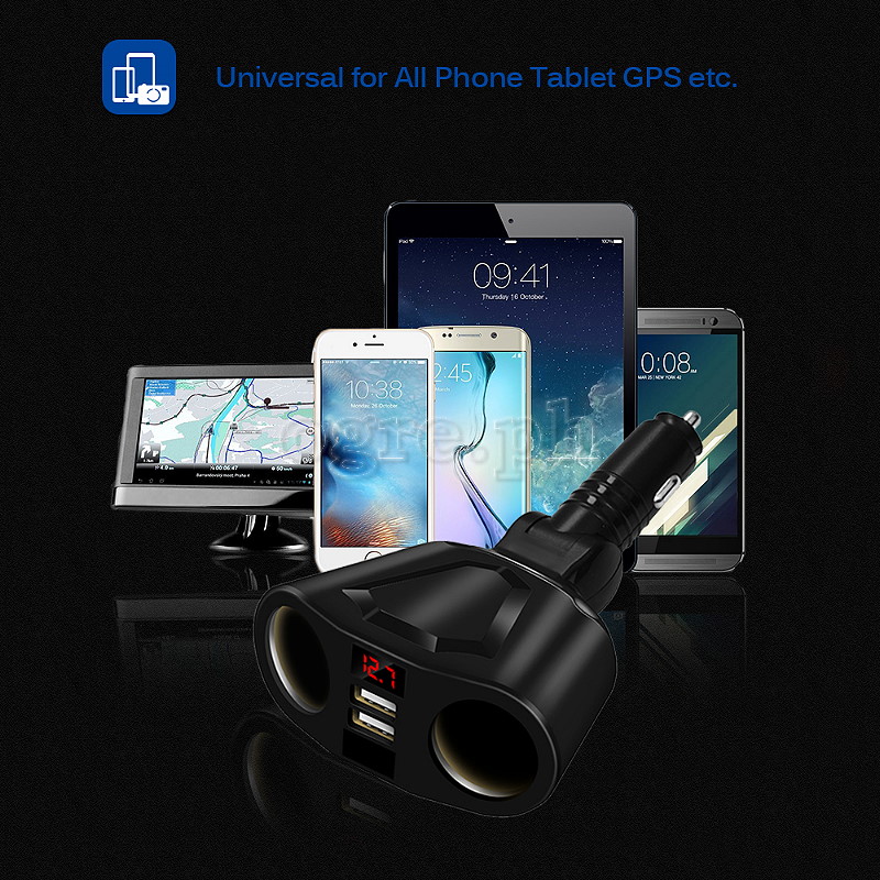 2097433 3-Position Adjustable Dual Socket/Dual USB Port Car Charger Adapter (Black)