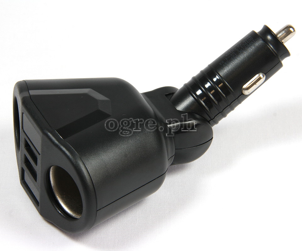 2097433 3-Position Adjustable Dual Socket/Dual USB Port Car Charger Adapter (Black)