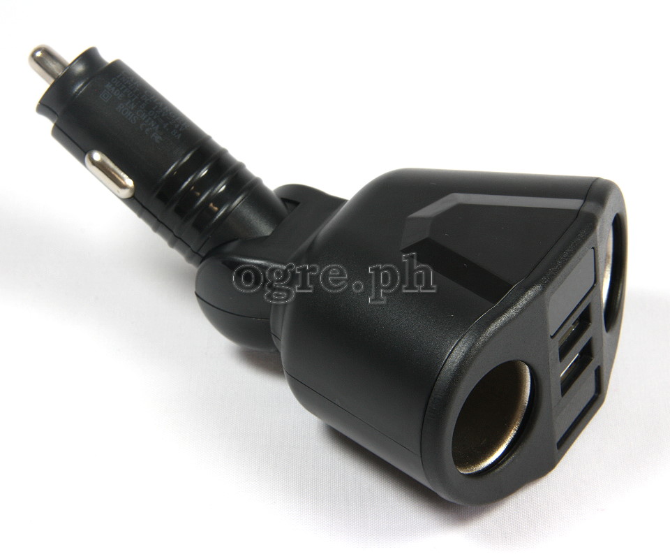 2097433 3-Position Adjustable Dual Socket/Dual USB Port Car Charger Adapter (Black)