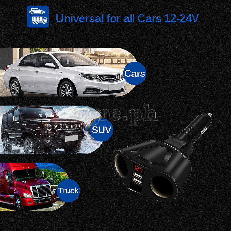 2097433 3-Position Adjustable Dual Socket/Dual USB Port Car Charger Adapter (Black)