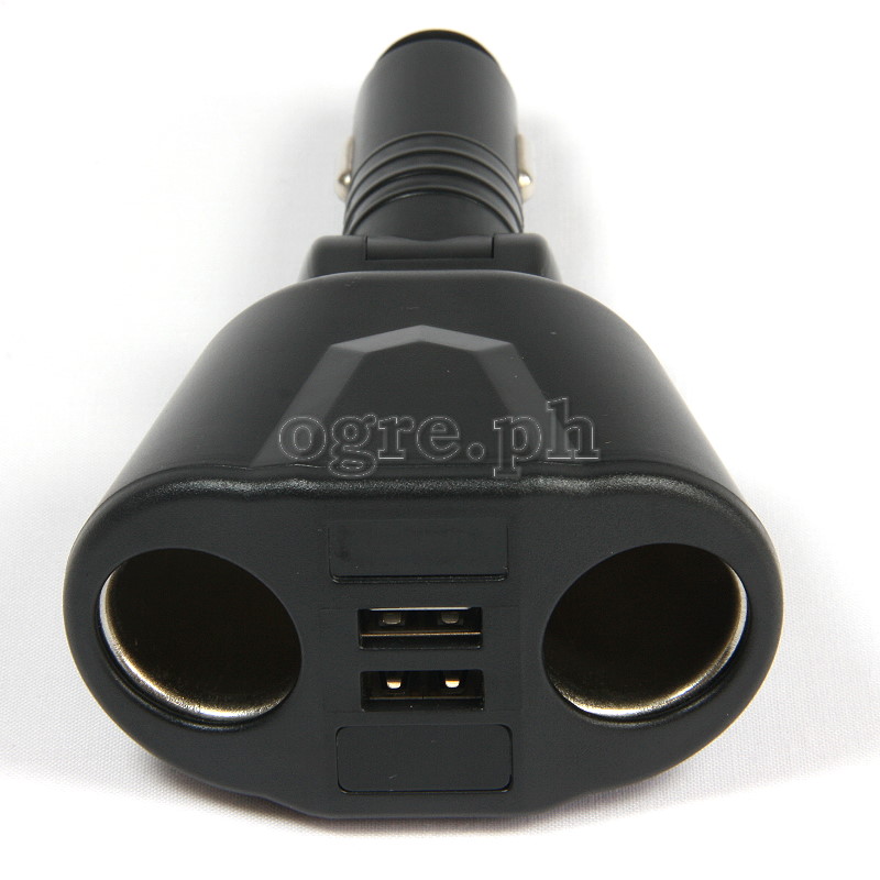 2097433 3-Position Adjustable Dual Socket/Dual USB Port Car Charger Adapter (Black)