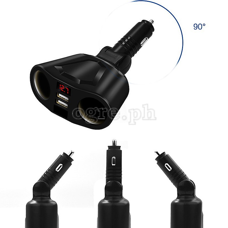 2097433 3-Position Adjustable Dual Socket/Dual USB Port Car Charger Adapter (Black)