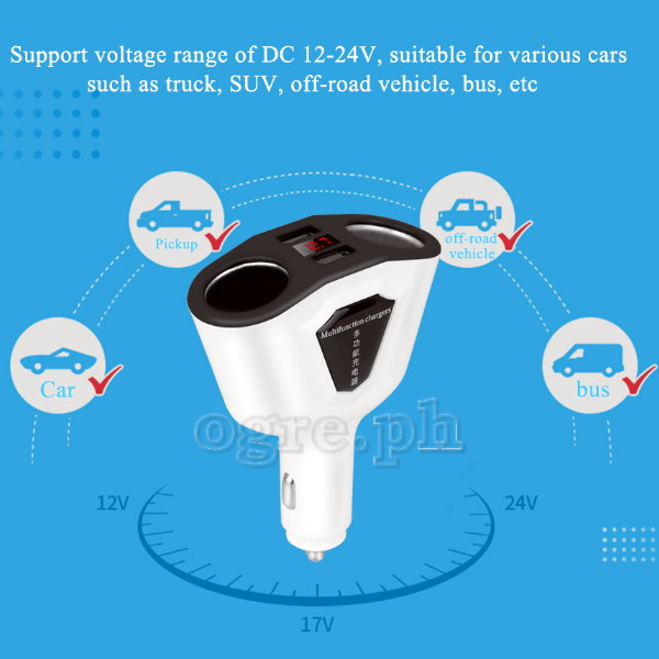 CCA-2LS2UP Dual Socket/Dual USB Port Car Charger Adapter (Black)