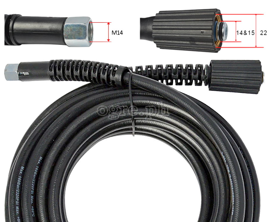 PWH-02 Replacement 6 / 10 / 15 meters Pressure Washer Hose M22F x M14F Threaded Fittings for Ryobi/Hitachi