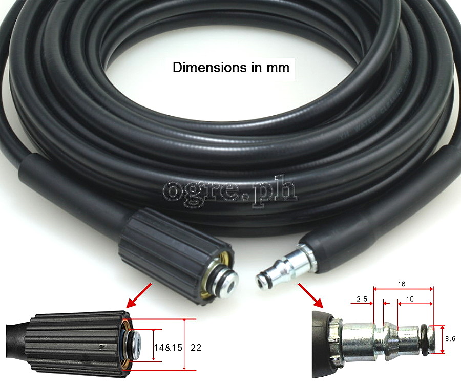 PWH-09 Replacement 6 / 10 / 15 meters Pressure Washer Hose for AR / Kawasaki (M22 x Quick-Connect)
