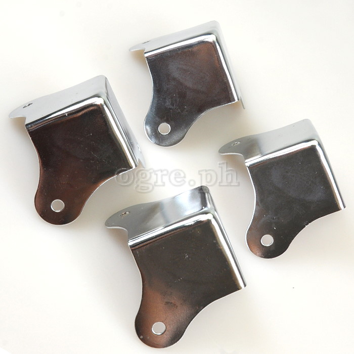 FN05 Flight Case Small Flat Steel Corner Protectors, 3 holes 50 x 50mm, Chrome Set of 4