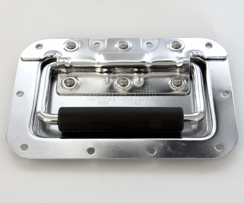 H02B Flight Case Medium Recessed Handle with Rubber Grip, 162 x 108mm, 10mm Recess, Chrome
