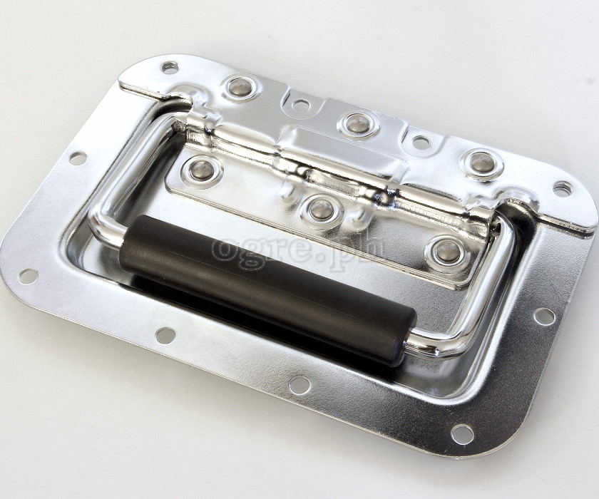 H02B Flight Case Medium Recessed Handle with Rubber Grip, 162 x 108mm, 10mm Recess, Chrome