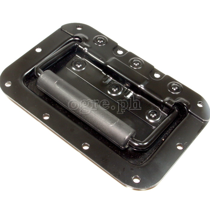 H02B-B Flight Case Medium Recessed Handle with Rubber Grip, 162 x 108mm, 10mm Recess, Black