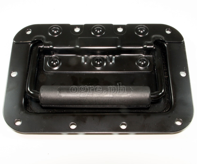 H02B-B Flight Case Medium Recessed Handle with Rubber Grip, 162 x 108mm, 10mm Recess, Black