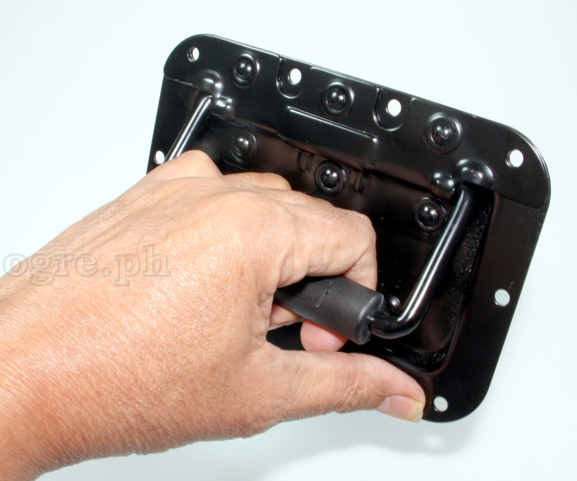 H02B-B Flight Case Medium Recessed Handle with Rubber Grip, 162 x 108mm, 10mm Recess, Black
