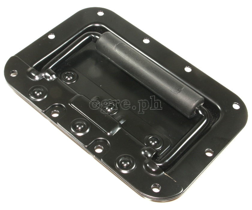 H02B-B Flight Case Medium Recessed Handle with Rubber Grip, 162 x 108mm, 10mm Recess, Black
