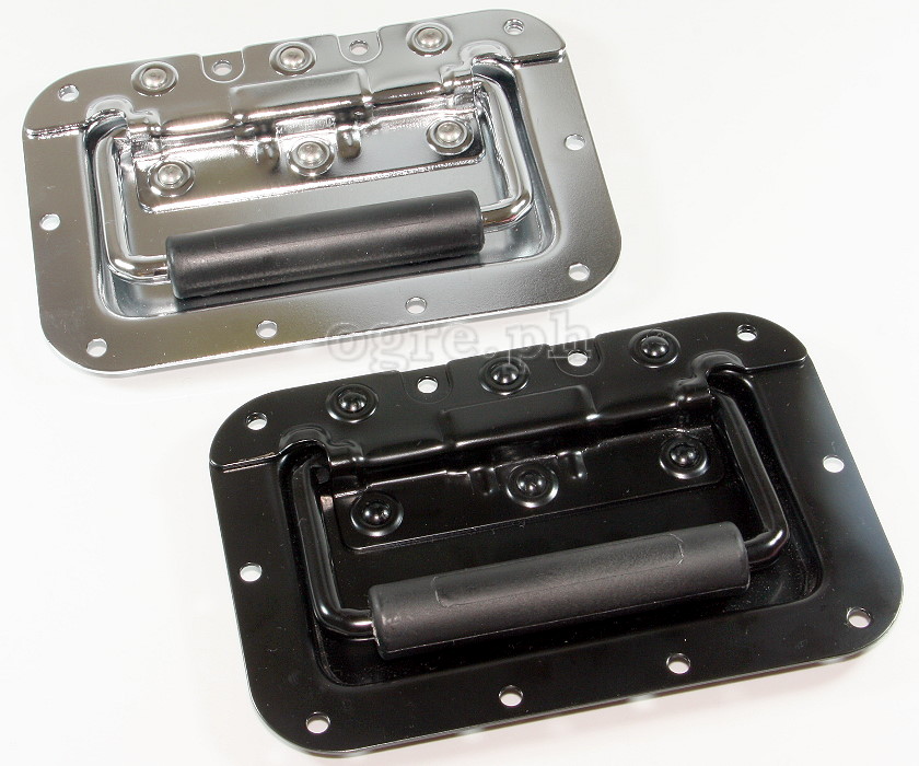 H02B-B Flight Case Medium Recessed Handle with Rubber Grip, 162 x 108mm, 10mm Recess, Black