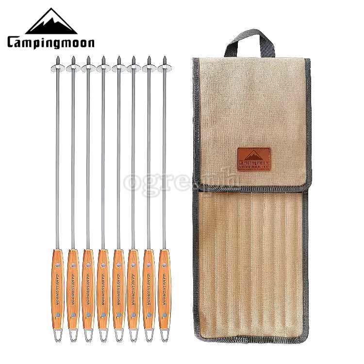 K480 Stainless Steel Barbecue Skewers with Wooden Handles (Pack of 8 in Storage Bag) 