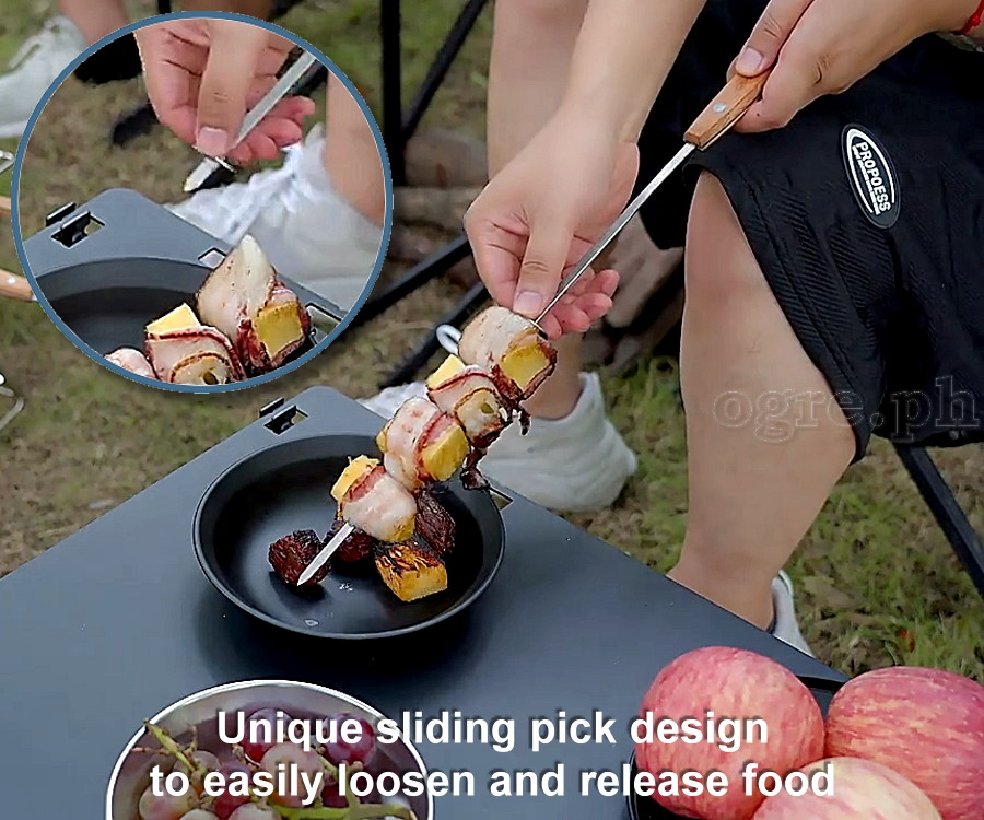 K480 Stainless Steel Barbecue Skewers with Wooden Handles (Pack of 8 in Storage Bag) 