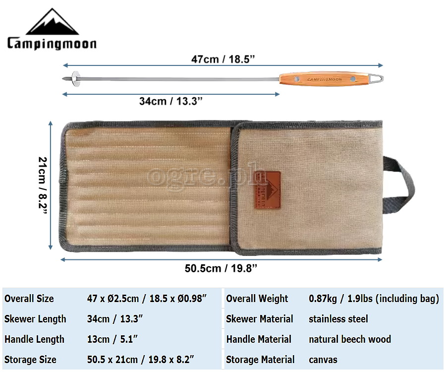 K480 Stainless Steel Barbecue Skewers with Wooden Handles (Pack of 8 in Storage Bag) 