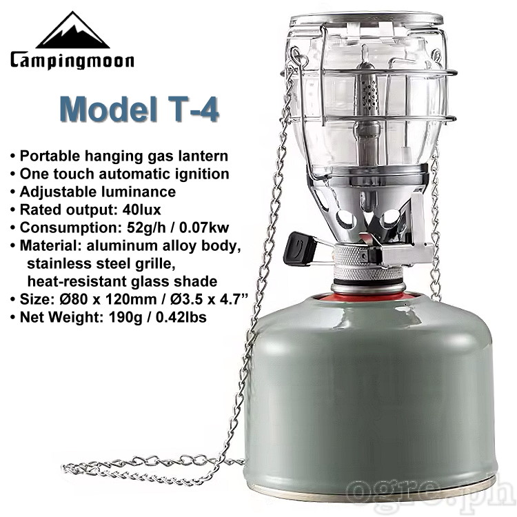 T-4 Portable Butane Gas Hanging Lantern with Glass Shade and Stainless Steel Grille