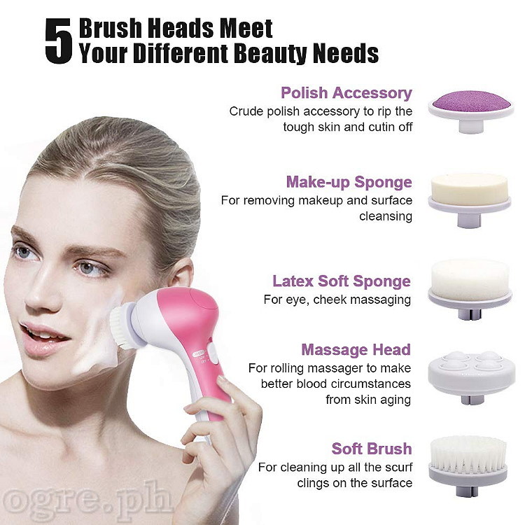 W-1306 5-in-1 Facial Cleansing Brush Set Battery-Powered