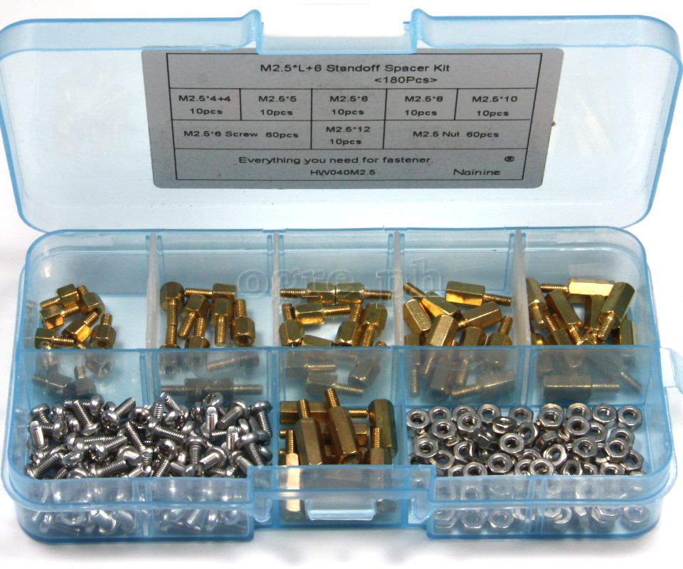 HW040-M2.5 PCB / Motherboard Brass M-F Standoff Spacer Kit ~ 180pcs M2.5 Mix