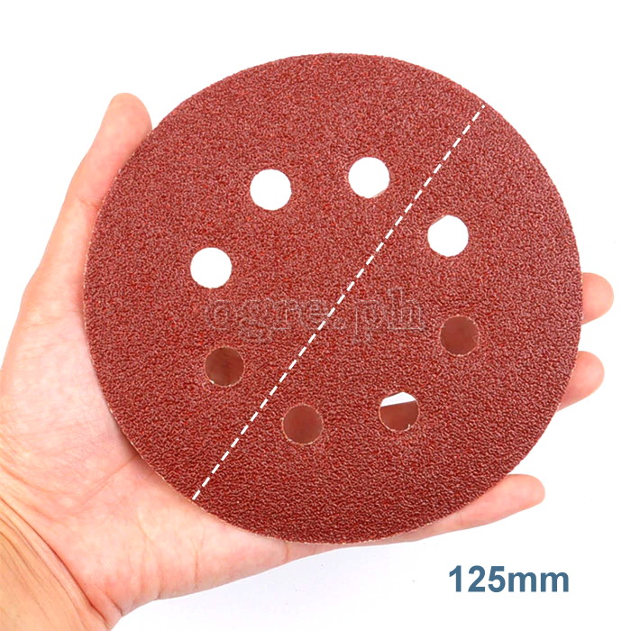 ROSD-100A Pack of 100pcs Assorted Grit Aluminum Oxide 8-Hole Sanding Discs 125mm (5”)