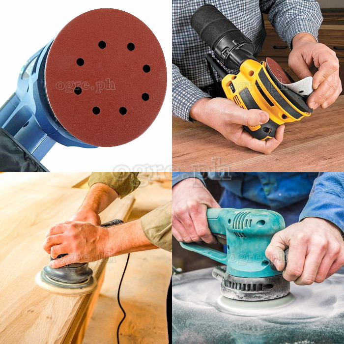 ROSD-100A Pack of 100pcs Assorted Grit Aluminum Oxide 8-Hole Sanding Discs 125mm (5”)