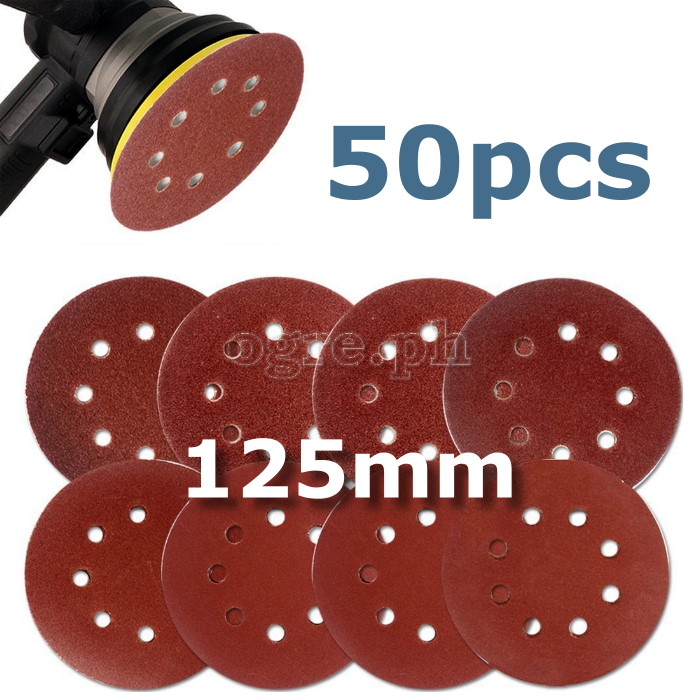 ROSD-50A Pack of 50pcs Assorted Grit Aluminum Oxide 8-Hole Sanding Discs 125mm (5”)