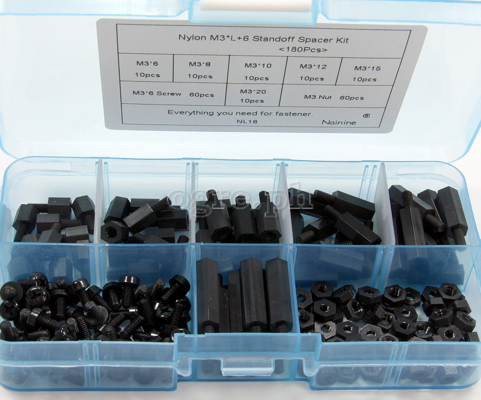NL16-M3 PCB / Motherboard Black Nylon M-F Standoff Spacer Kit ~ 180pcs M3 Mix