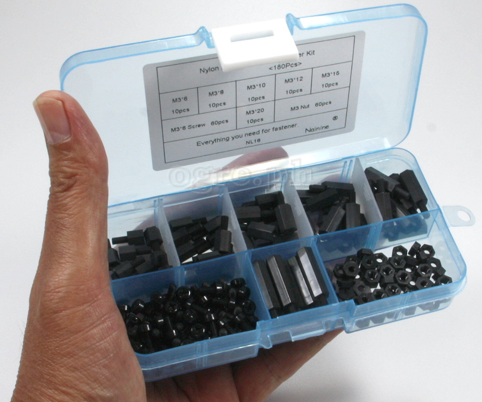 NL16-M3 PCB / Motherboard Black Nylon M-F Standoff Spacer Kit ~ 180pcs M3 Mix