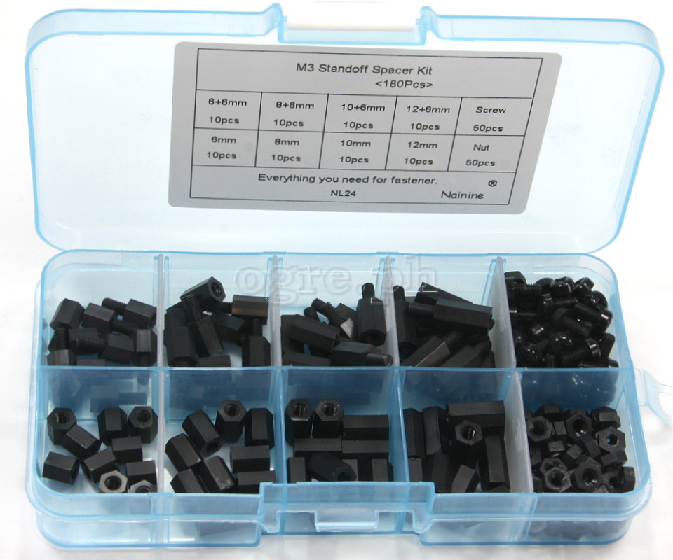 NL24-M3 PCB / Motherboard Black Nylon M-F / F-F Standoff Spacer Kit ~ 180pcs M3 Mix