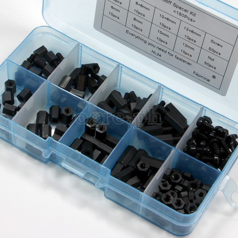 NL24-M3 PCB / Motherboard Black Nylon M-F / F-F Standoff Spacer Kit ~ 180pcs M3 Mix
